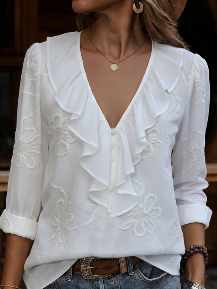 Virela – Ricamata con Motivo Floreale, Cotone, Camicia