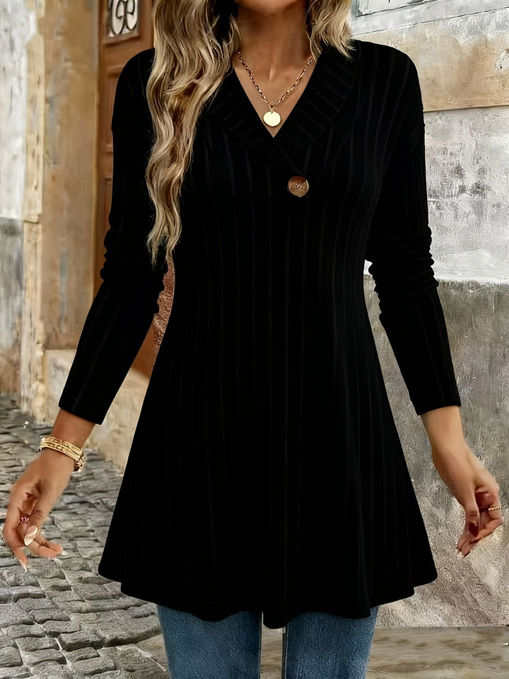 Novira – Scollo a V e Colletto a Costine T-Shirt