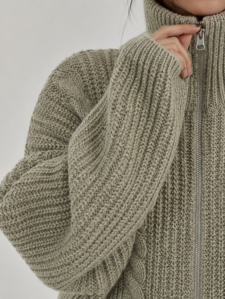 Velira – Con Zip Frontale in Maglia a Trecce, Cardigan