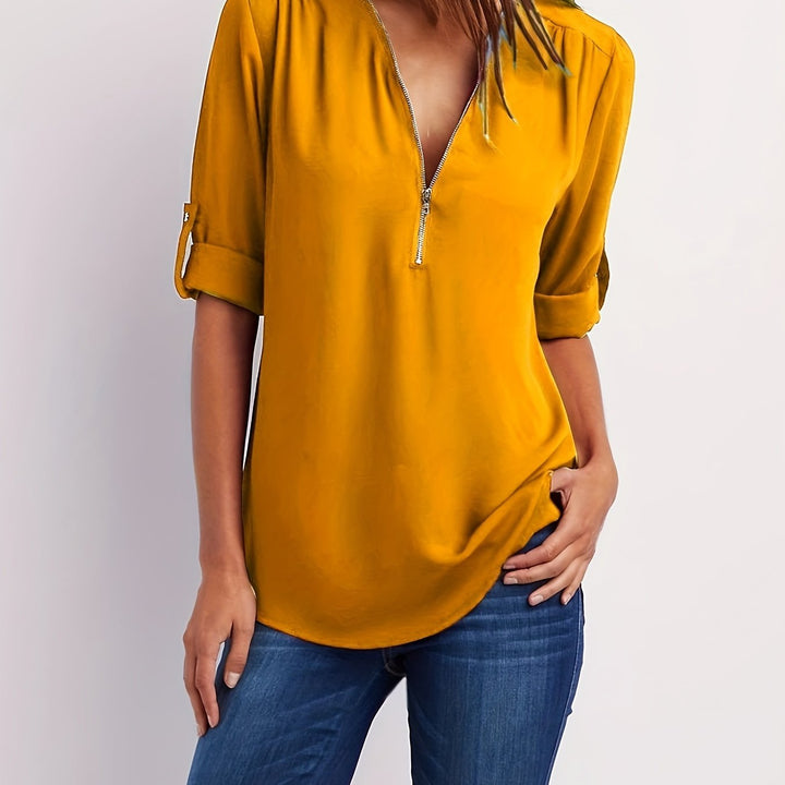 Nivara – Con Zip e Collo a V in Tessuto, Blusa