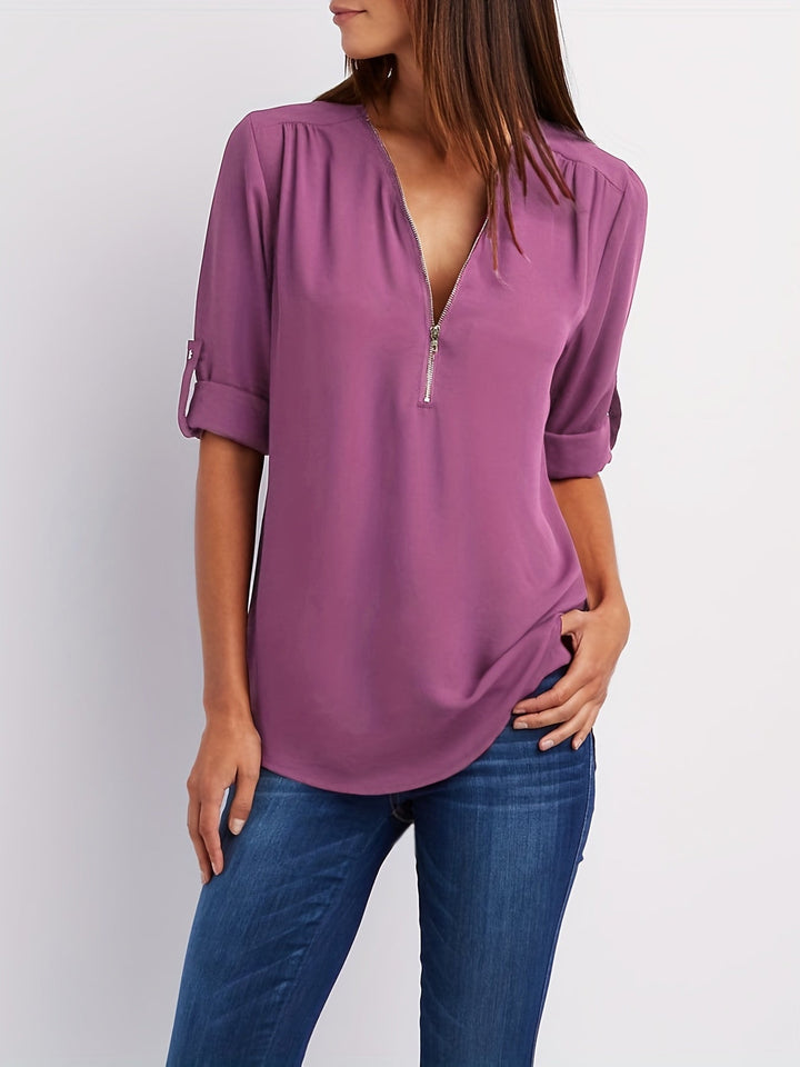 Nivara – Con Zip e Collo a V in Tessuto, Blusa