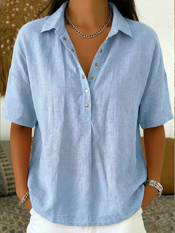 Kelora – Con Colletto e Scollatura a V in Misto Cotone, Blusa