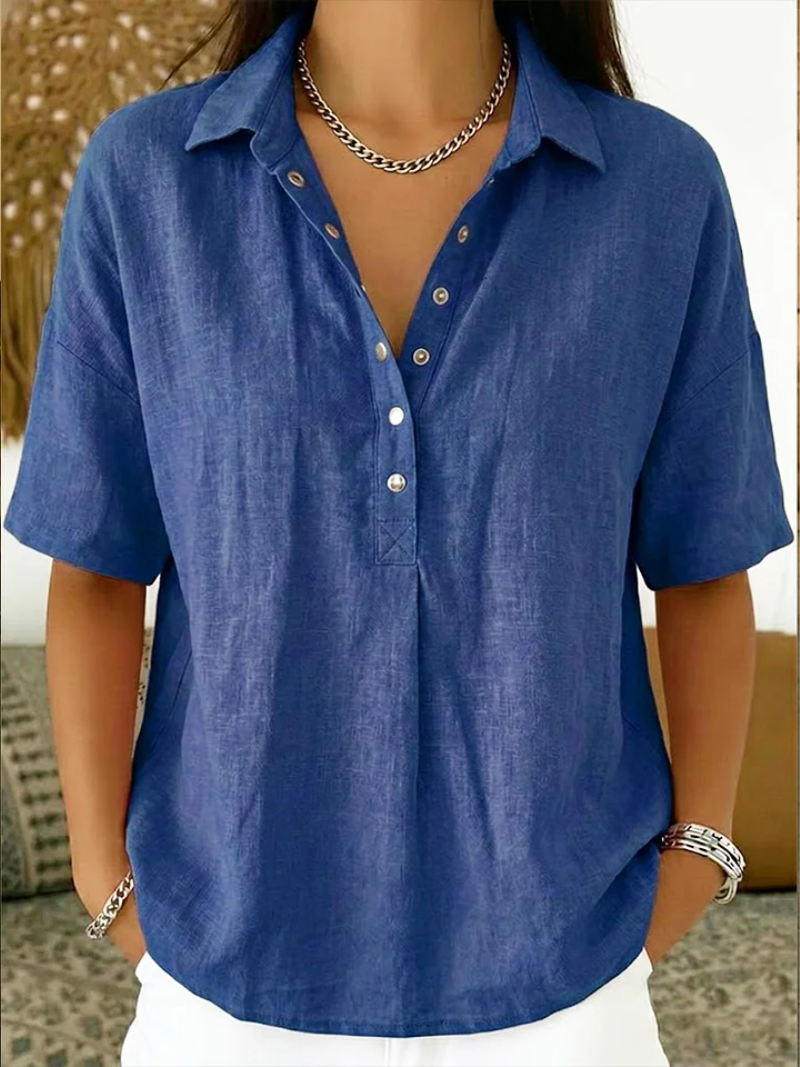 Kelora – Con Colletto e Scollatura a V in Misto Cotone, Blusa