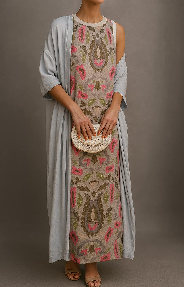 Virela – Set con Abito Maxi Stampato e Gilet