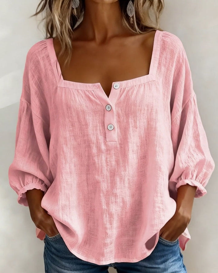 Sivara – Scollatura Quadrata in Cotone-Lino, Blusa