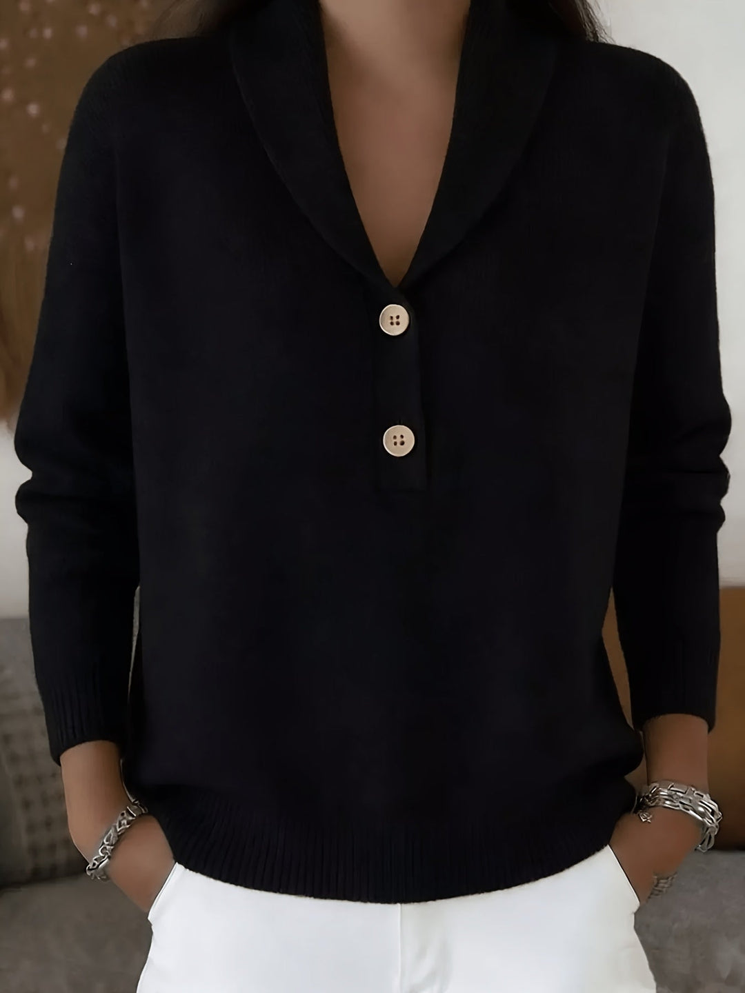 Zavena – A Righe Verticali in Maglia, Maglione con Collo Henley
