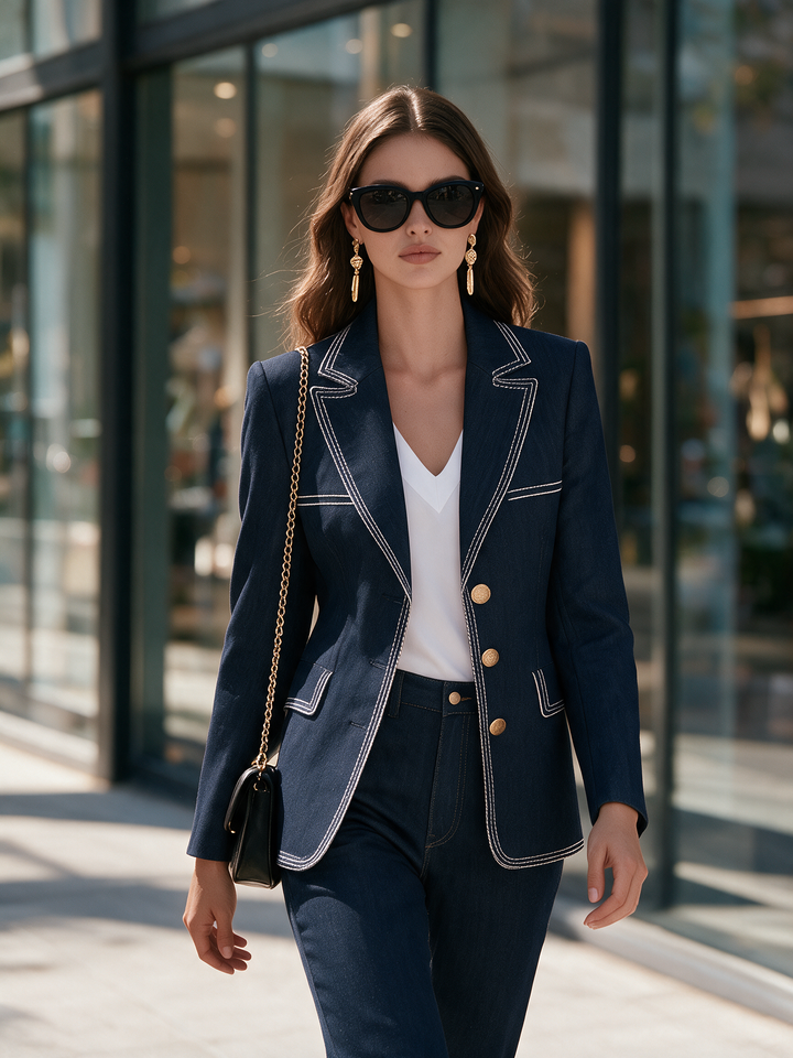 Orlise – Con Bottoni Dorati in Denim, Blazer