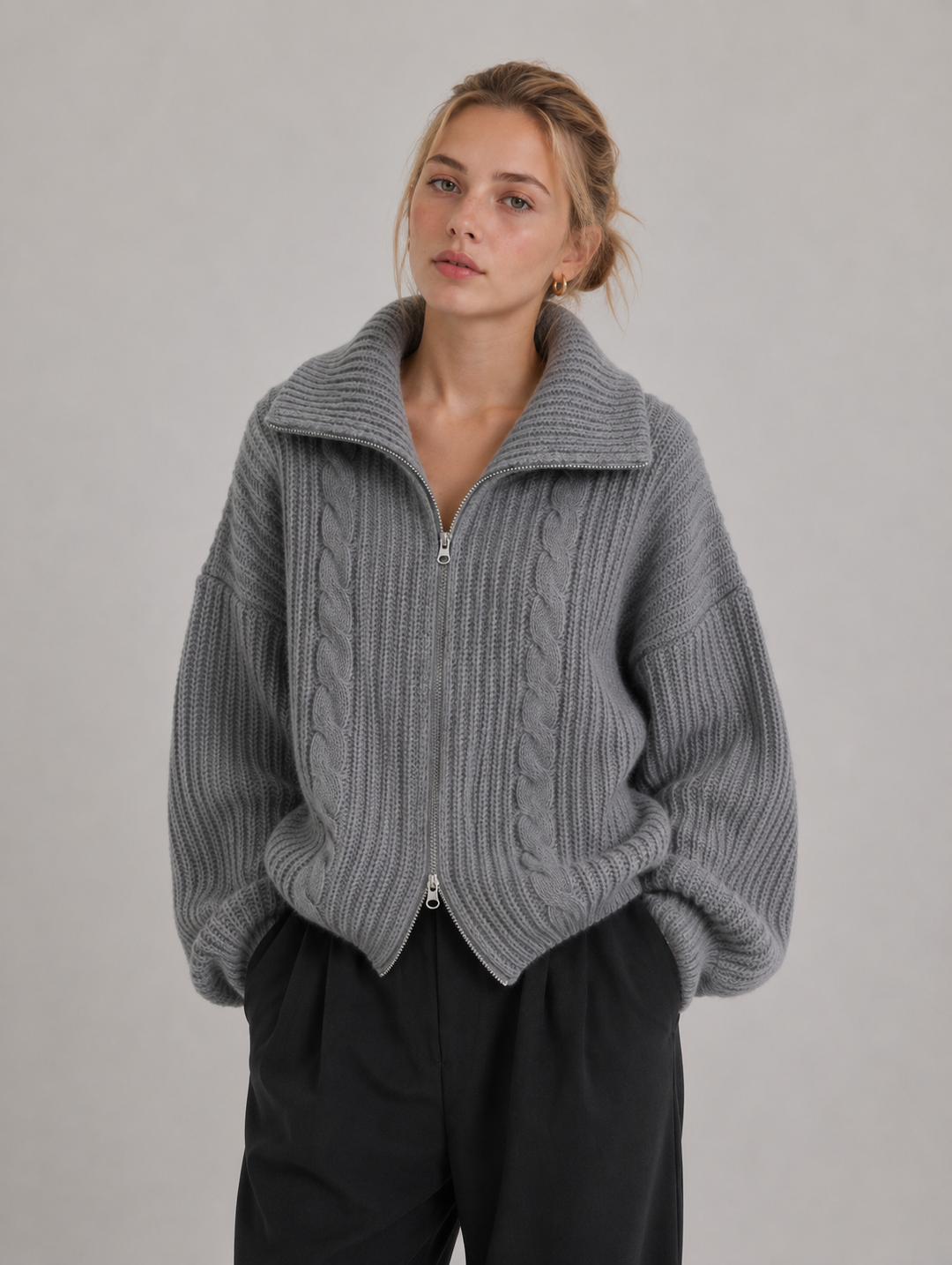 Velira – Con Zip Frontale in Maglia a Trecce, Cardigan