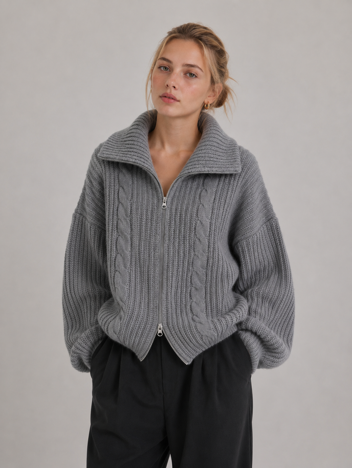 Velira – Con Zip Frontale in Maglia a Trecce, Cardigan