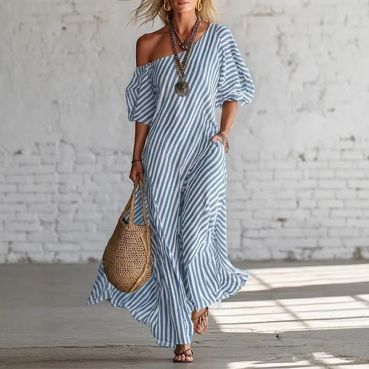 Avyra - Spalle Scoperte a Strisce, Abito Maxi