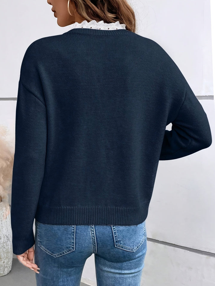 Mevara – Scollatura a V e Pizzo in Maglia T-shirt