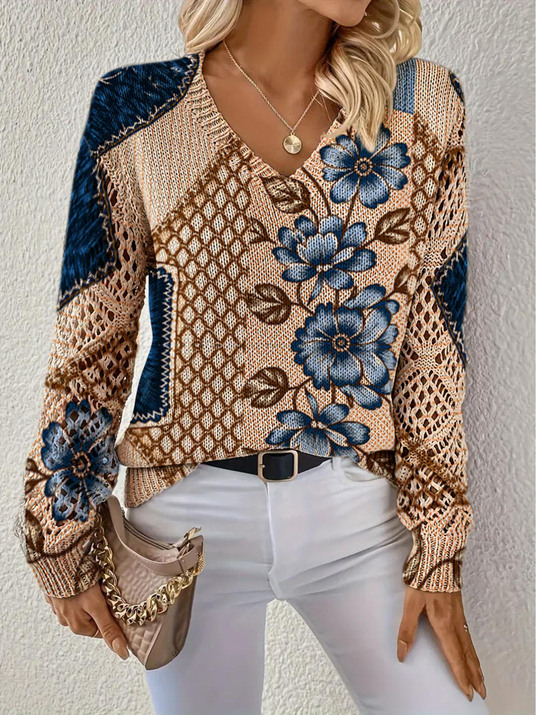 Zivora – Top in Maglia a Blocchi di Colore
