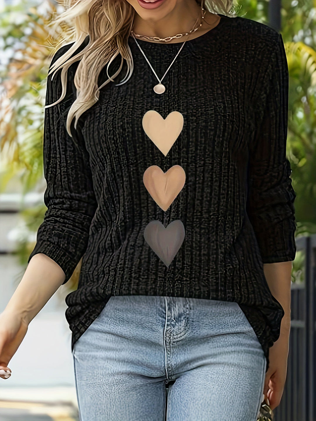 Mevara – Top a Righe con Stampa a Cuore