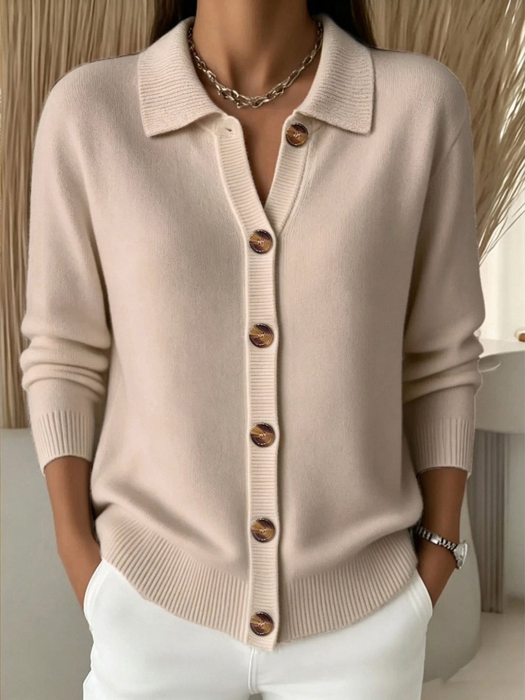 Relani – Scollatura a V in Maglia a Costine Cardigan