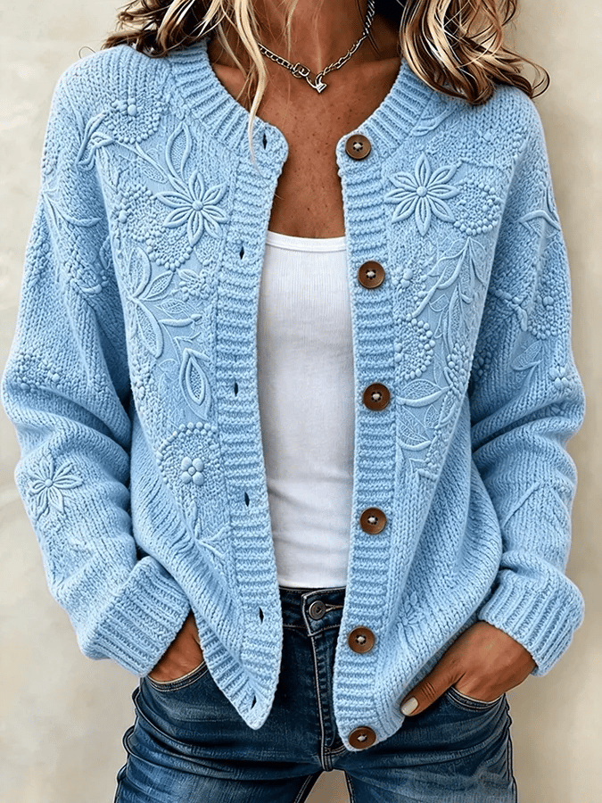 Solira – Stampa a Foglia d'Acero, Maglia Fine, Cardigan