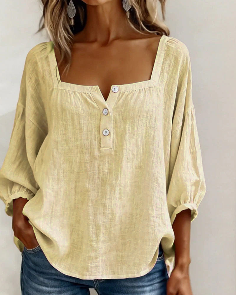 Sivara – Scollatura Quadrata in Cotone-Lino, Blusa