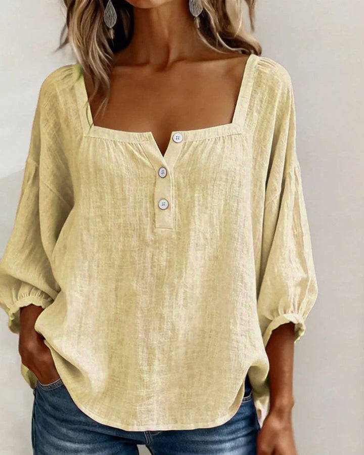 Sivara – Scollatura Quadrata in Cotone-Lino, Blusa