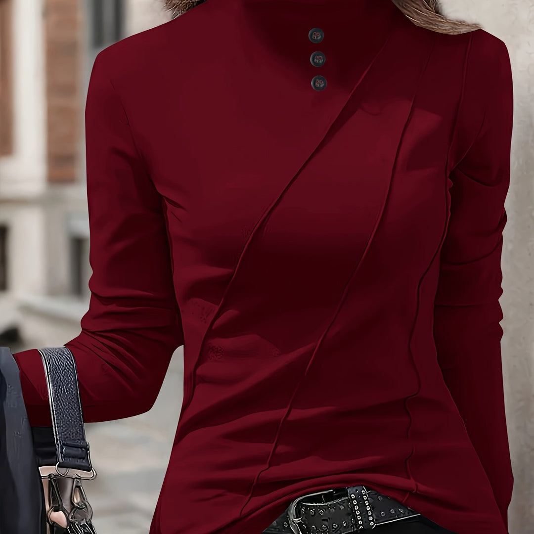 Selara – A Maniche Lunghe con Collo Alto in Maglia Stretch, T-Shirt