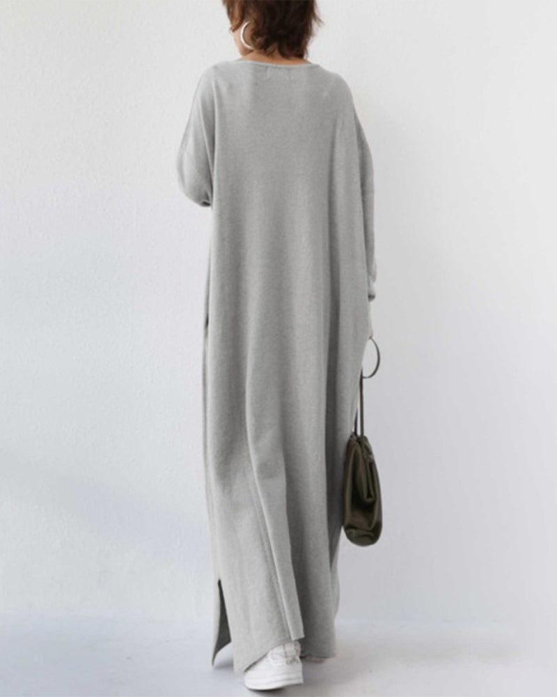 Novira – Scollatura a V Profonda in Tricot, Abito Maxi