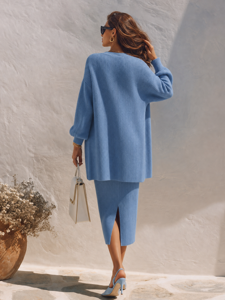 Vesara – Gonna Midi e Cardigan in Maglia, Completo