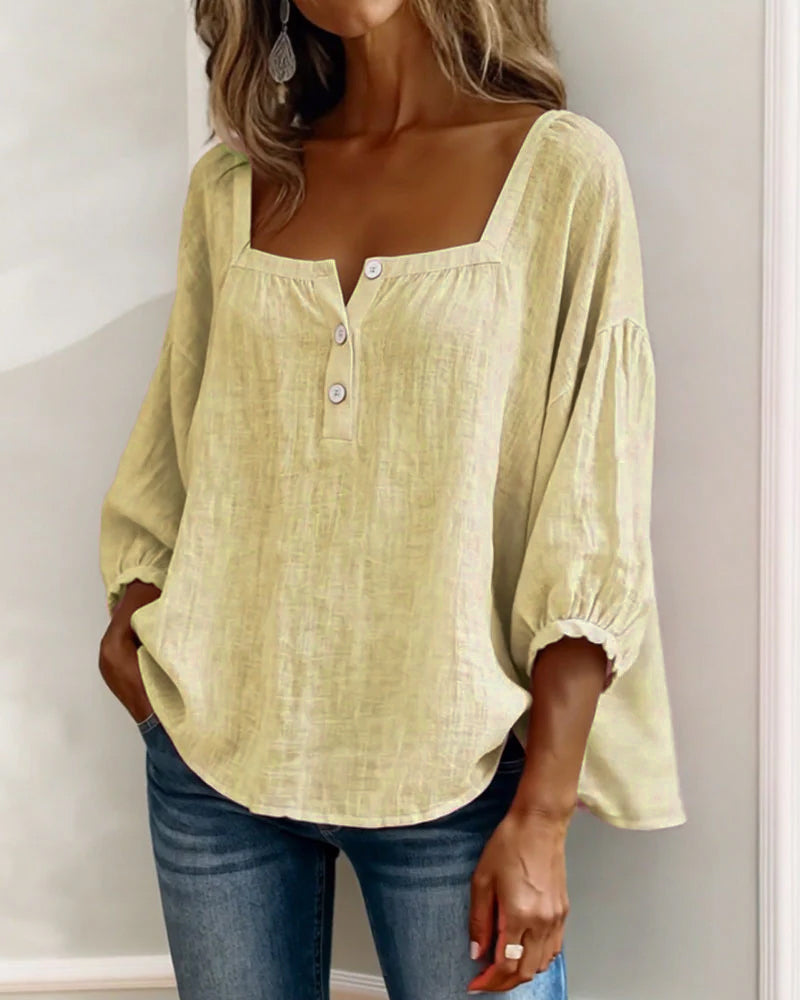Sivara – Scollatura Quadrata in Cotone-Lino, Blusa