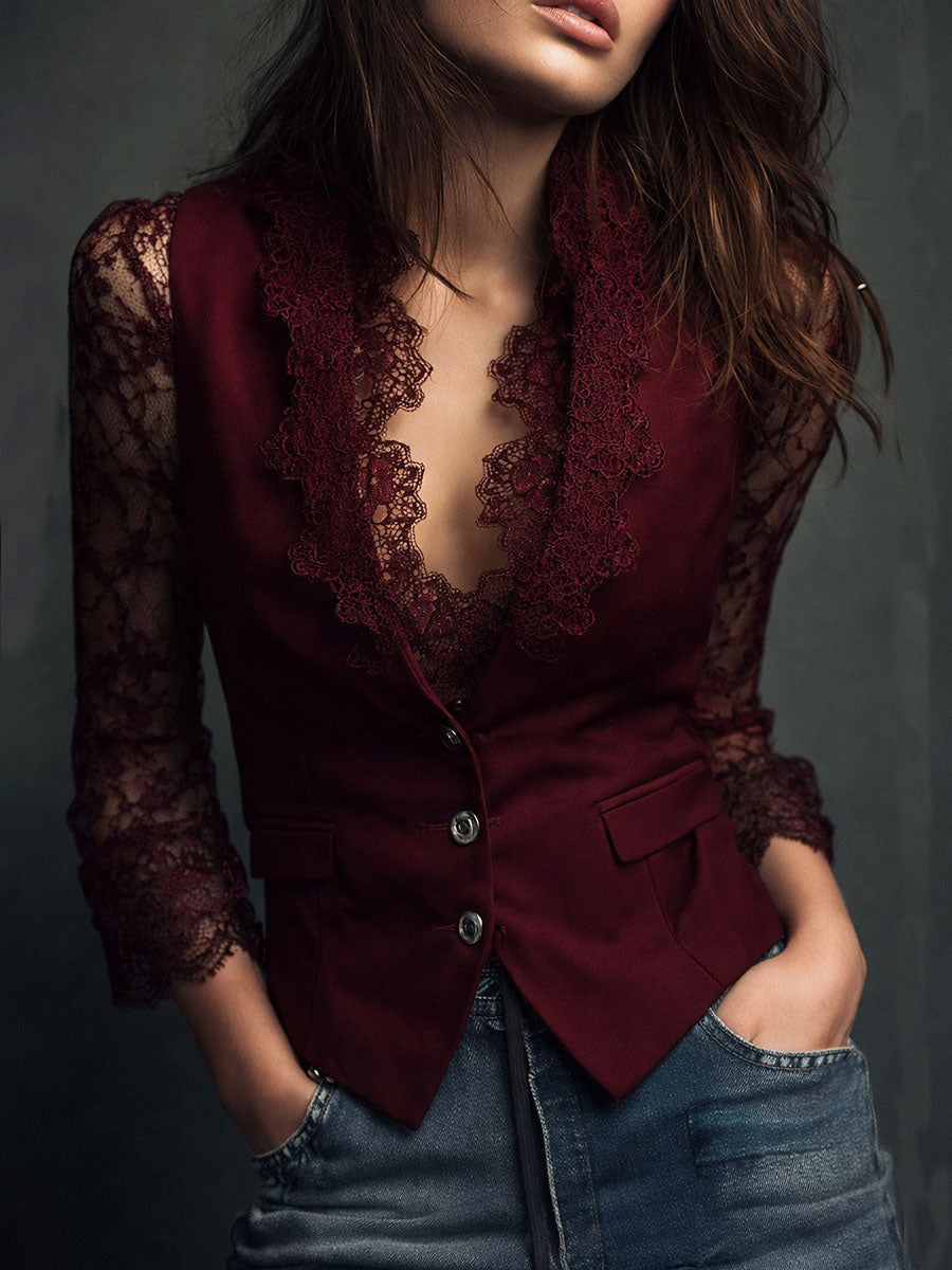 Nalira – Con Maniche in Pizzo, Completo Blusa e Gilet