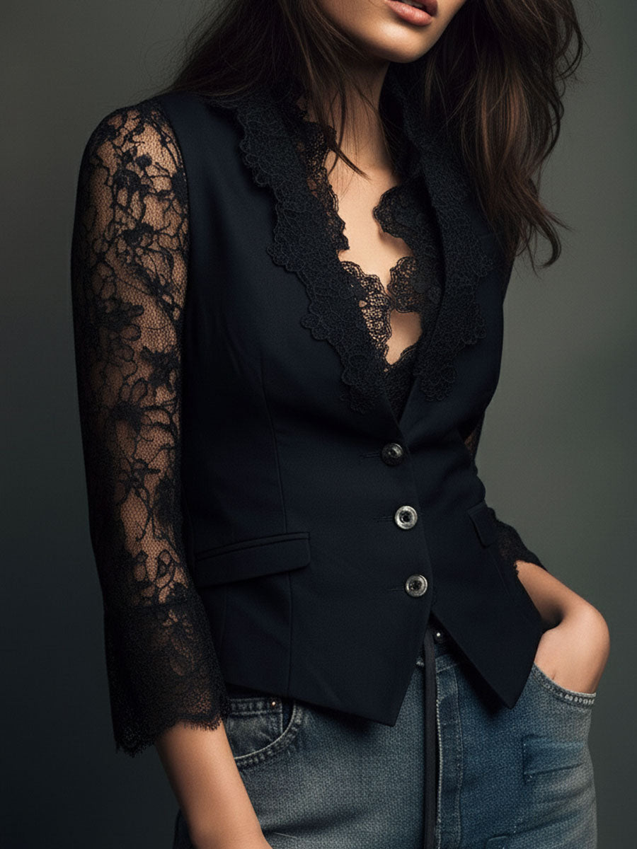 Nalira – Con Maniche in Pizzo, Completo Blusa e Gilet