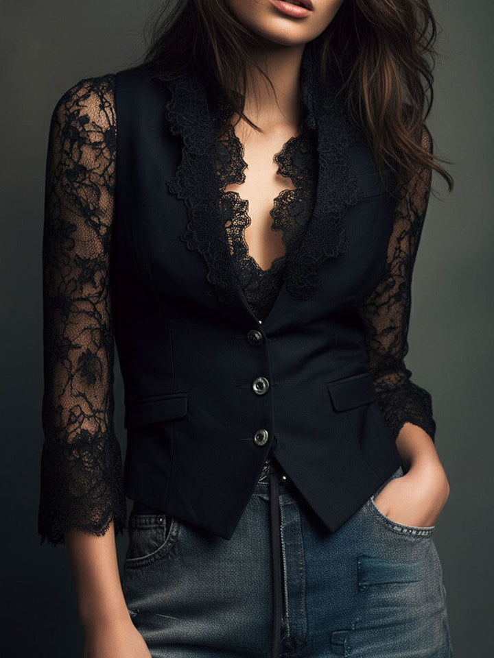 Nalira – Con Maniche in Pizzo, Completo Blusa e Gilet