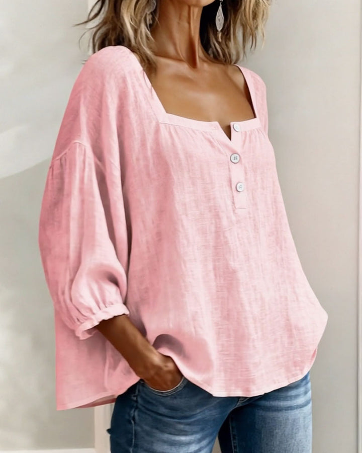 Sivara – Scollatura Quadrata in Cotone-Lino, Blusa