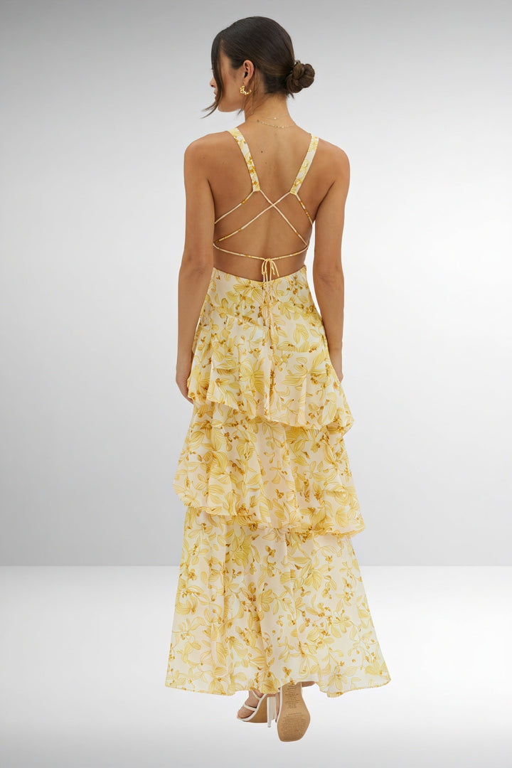 Luniva – Scollo a V con Stampa Floreale, Abito Maxi