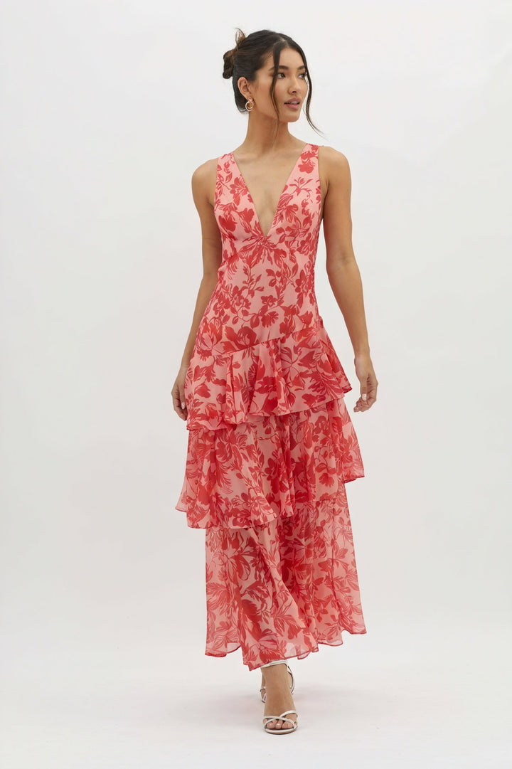 Luniva – Scollo a V con Stampa Floreale, Abito Maxi