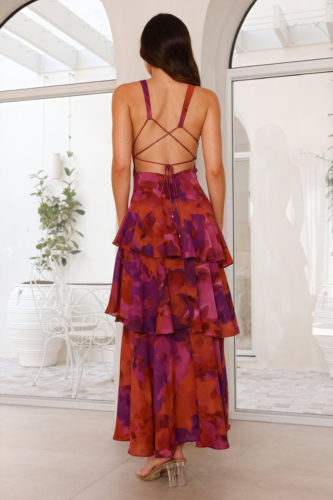 Luniva – Scollo a V con Stampa Floreale, Abito Maxi