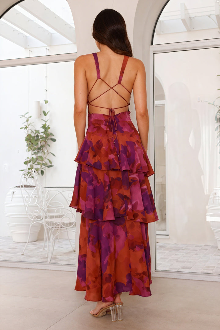 Luniva – Scollo a V con Stampa Floreale, Abito Maxi