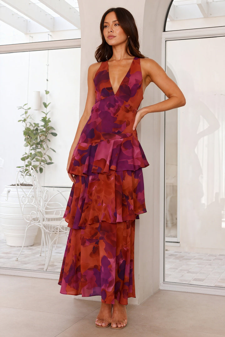 Luniva – Scollo a V con Stampa Floreale, Abito Maxi