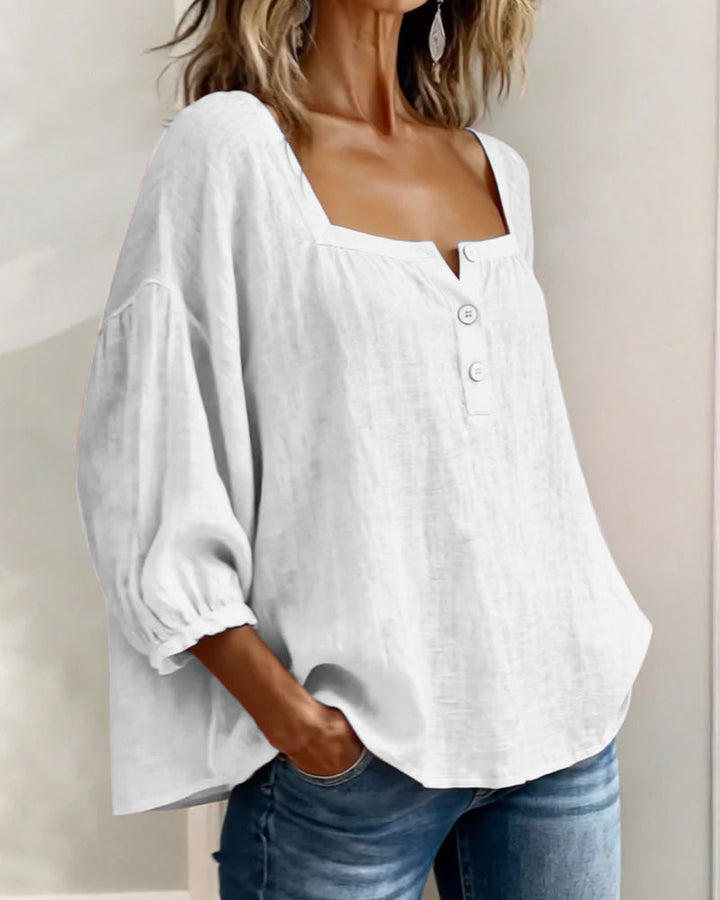 Sivara – Scollatura Quadrata in Cotone-Lino, Blusa