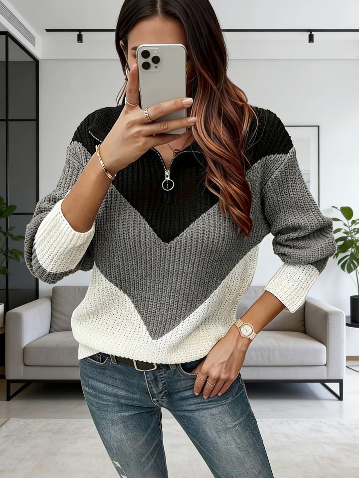 Velira – Con Zip in Maglia a Blocchi di Colore Maglione