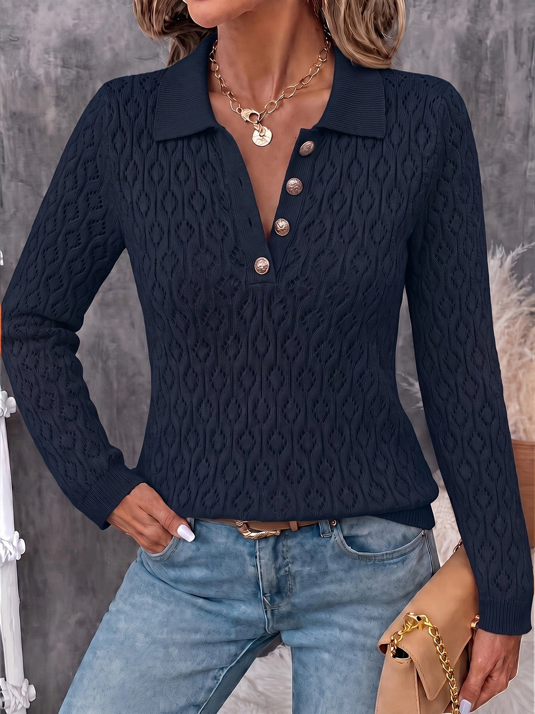 Avenya – Lavorazione Traforata in Maglia, Maglione Polo