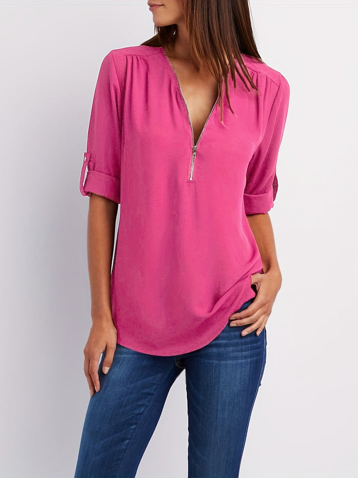 Nivara – Con Zip e Collo a V in Tessuto, Blusa