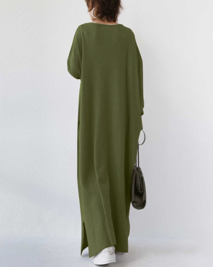 Novira – Scollatura a V Profonda in Tricot, Abito Maxi