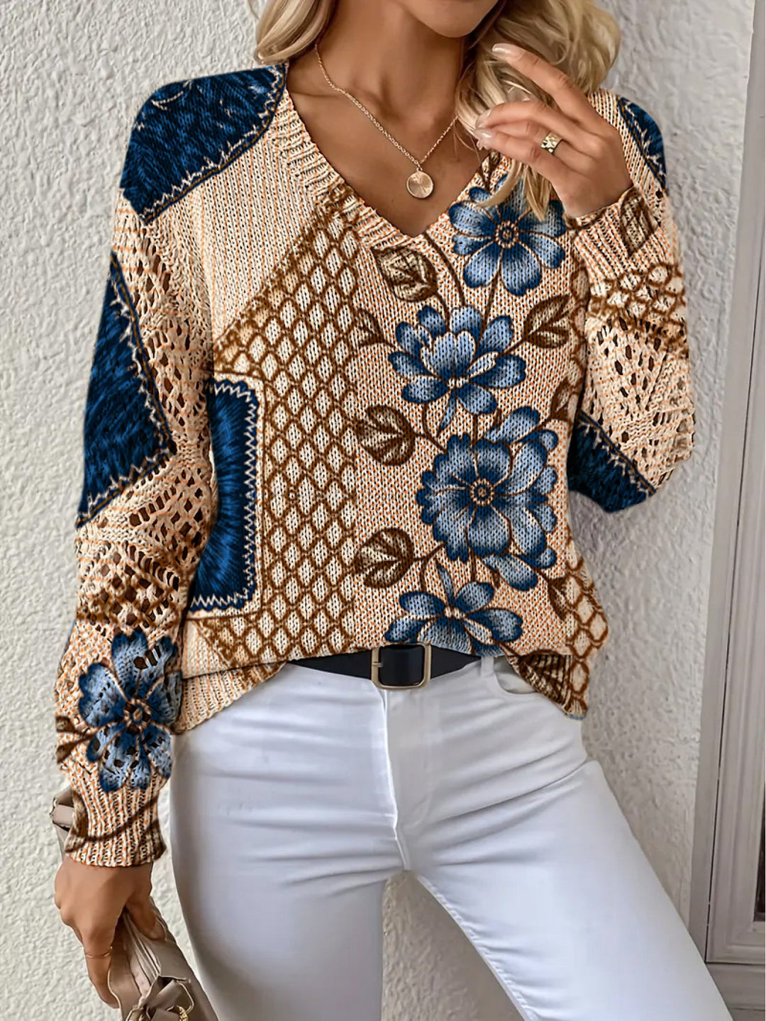Zivora – Top in Maglia a Blocchi di Colore
