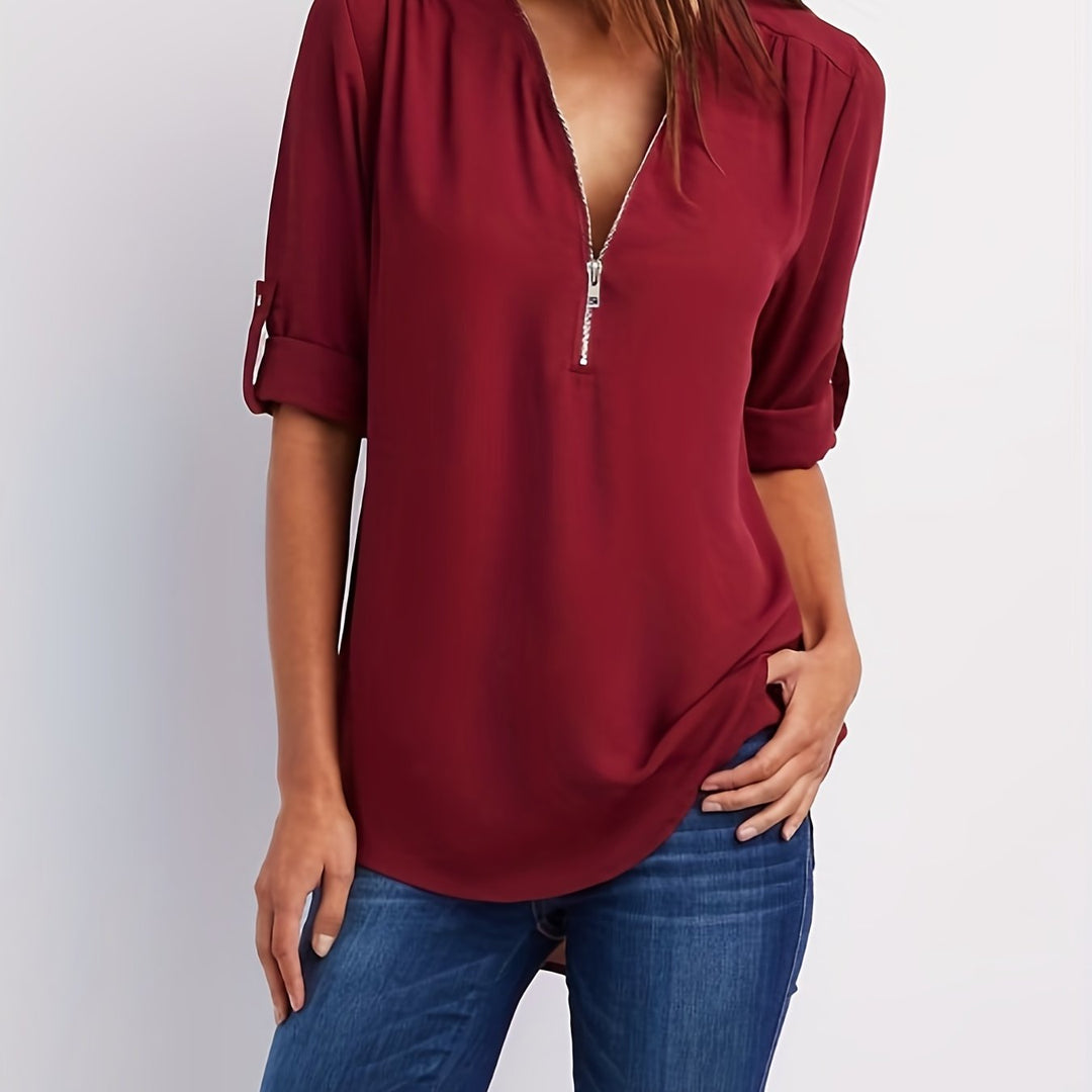Nivara – Con Zip e Collo a V in Tessuto, Blusa
