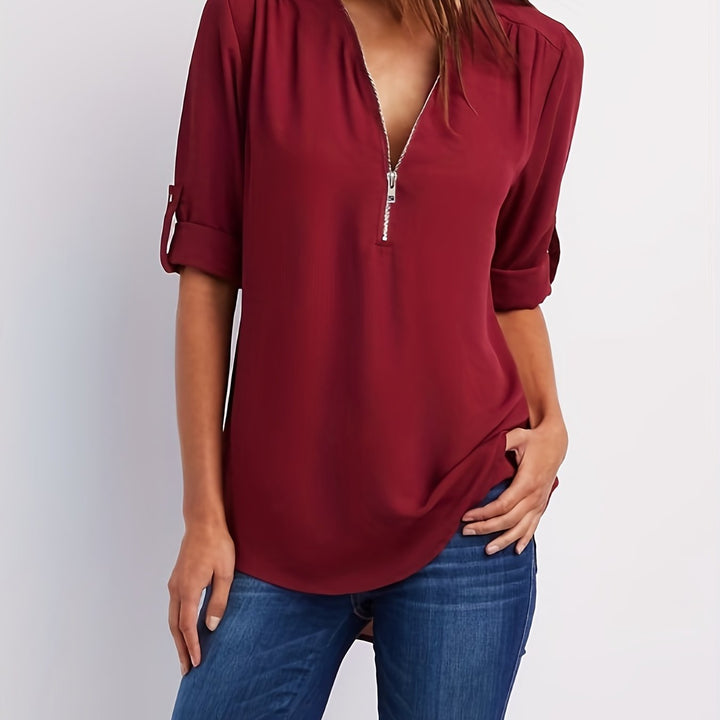 Nivara – Con Zip e Collo a V in Tessuto, Blusa