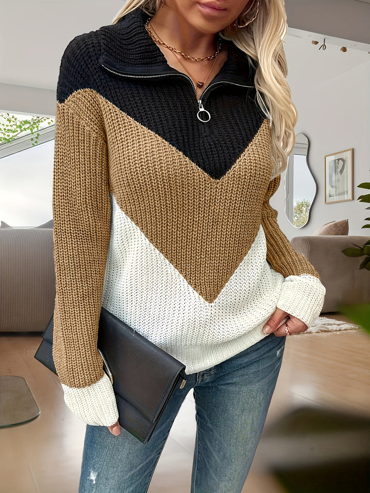 Velira – Con Zip in Maglia a Blocchi di Colore Maglione