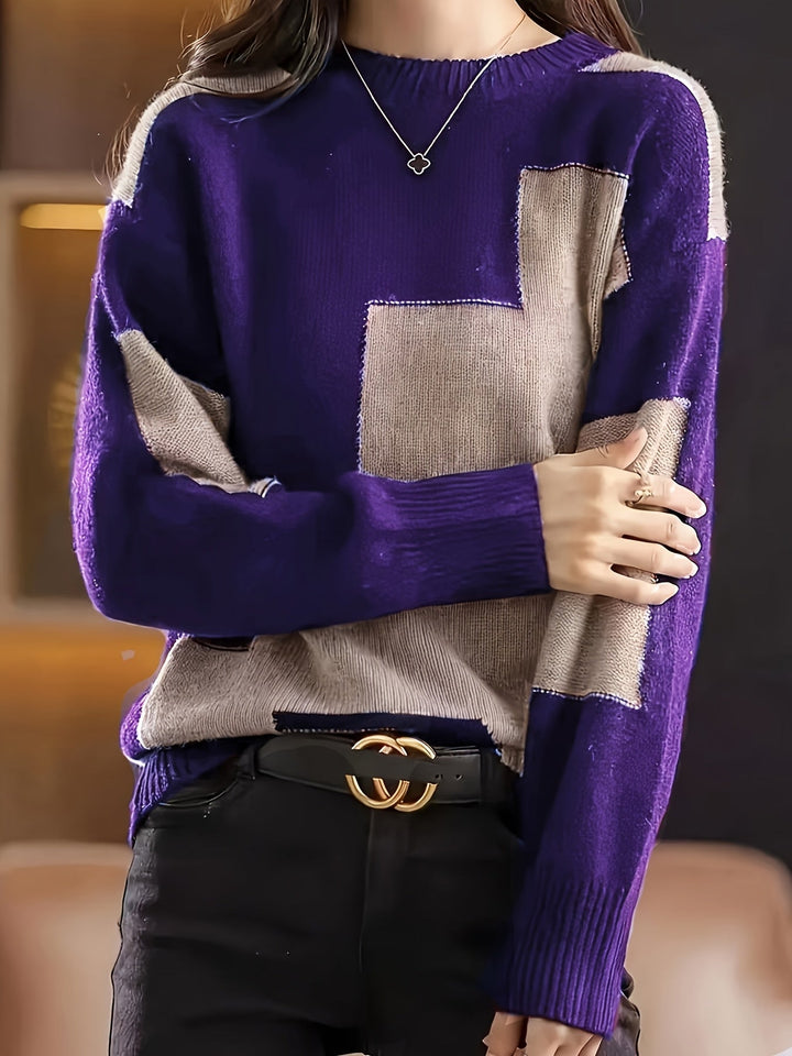 Novira – A Blocchi di Colore in Maglia, Maglione a Collo Alto