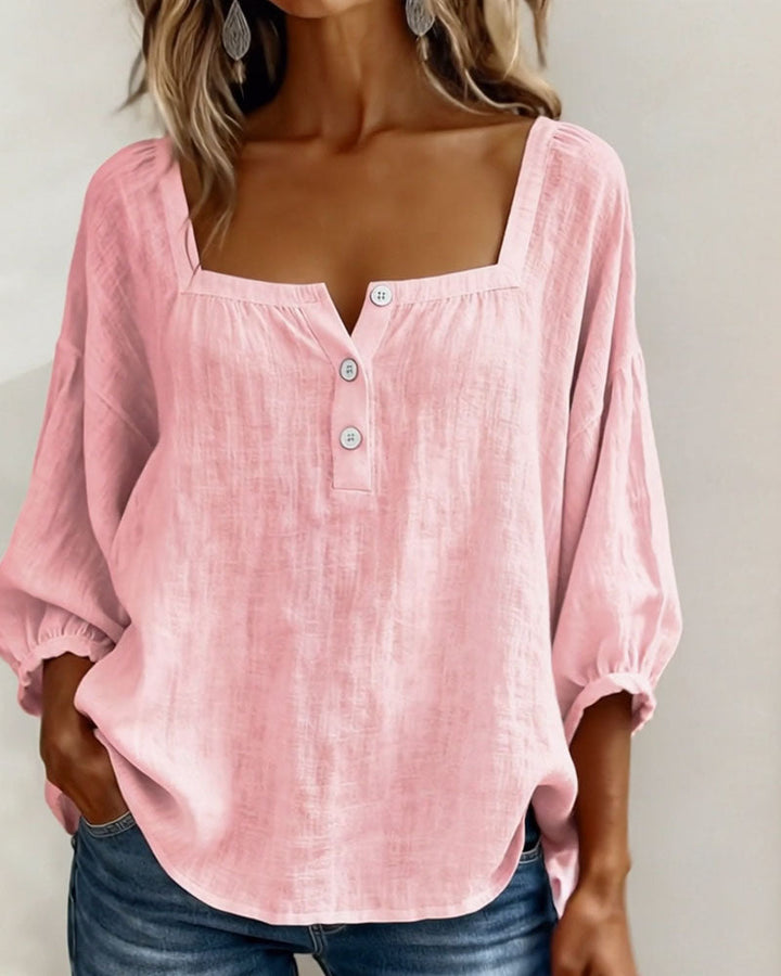 Sivara – Scollatura Quadrata in Cotone-Lino, Blusa