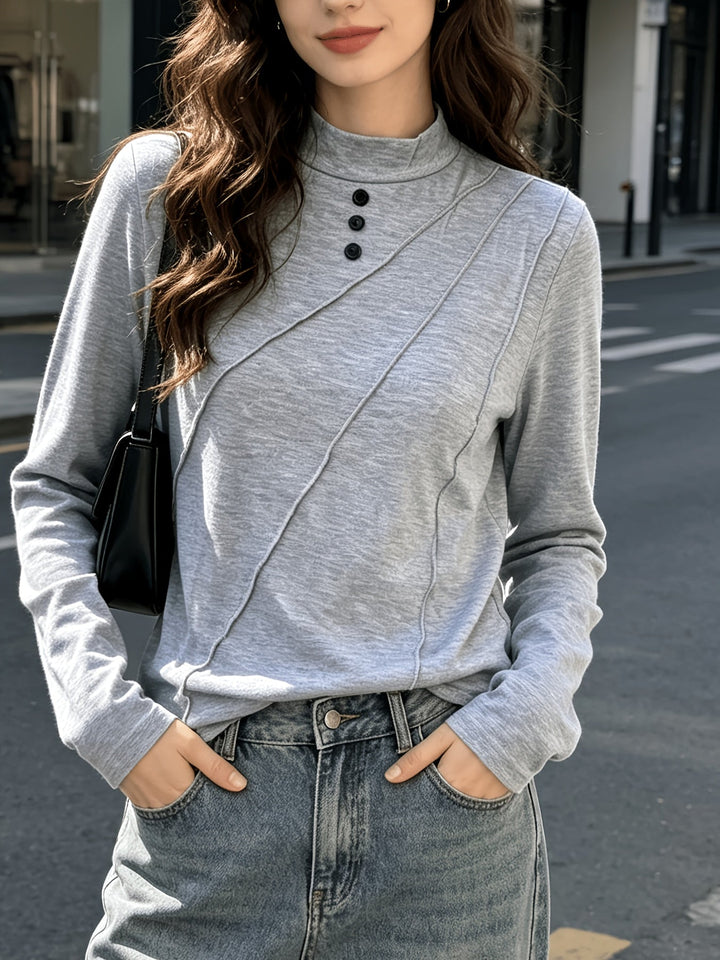 Selara – A Maniche Lunghe con Collo Alto in Maglia Stretch, T-Shirt