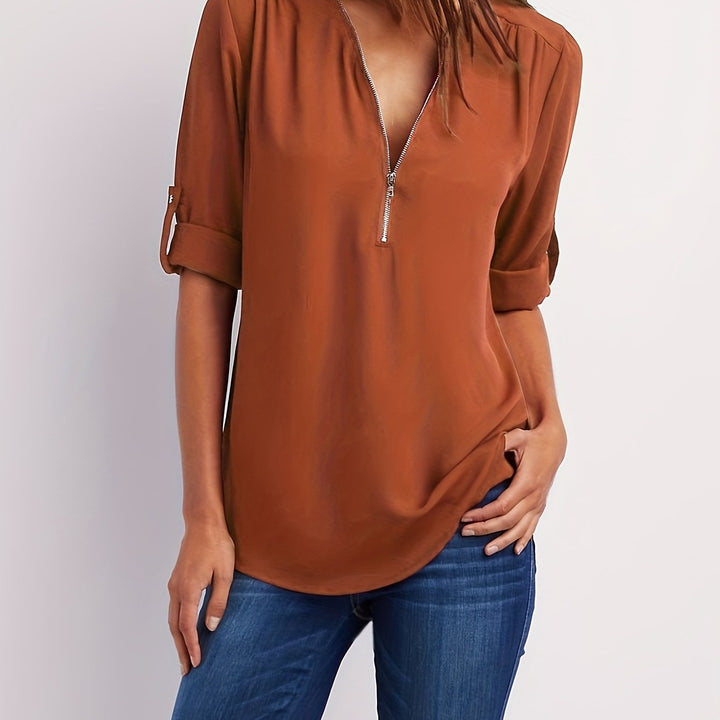 Nivara – Con Zip e Collo a V in Tessuto, Blusa