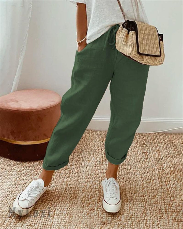 Mevra – Pantaloni a Gamba Dritta in Lino-Cotone