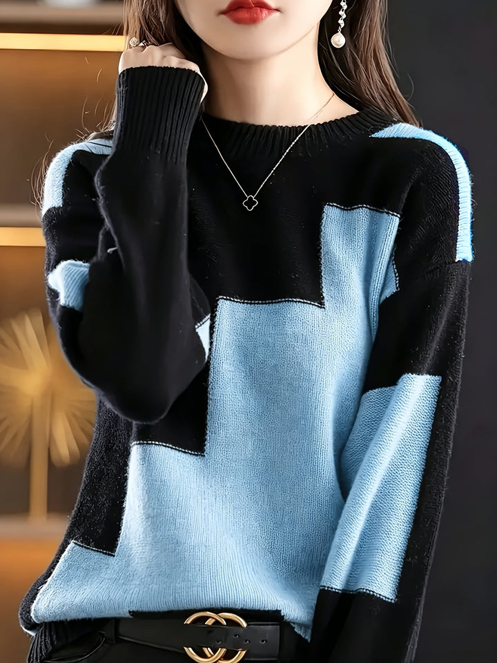 Novira – A Blocchi di Colore in Maglia, Maglione a Collo Alto