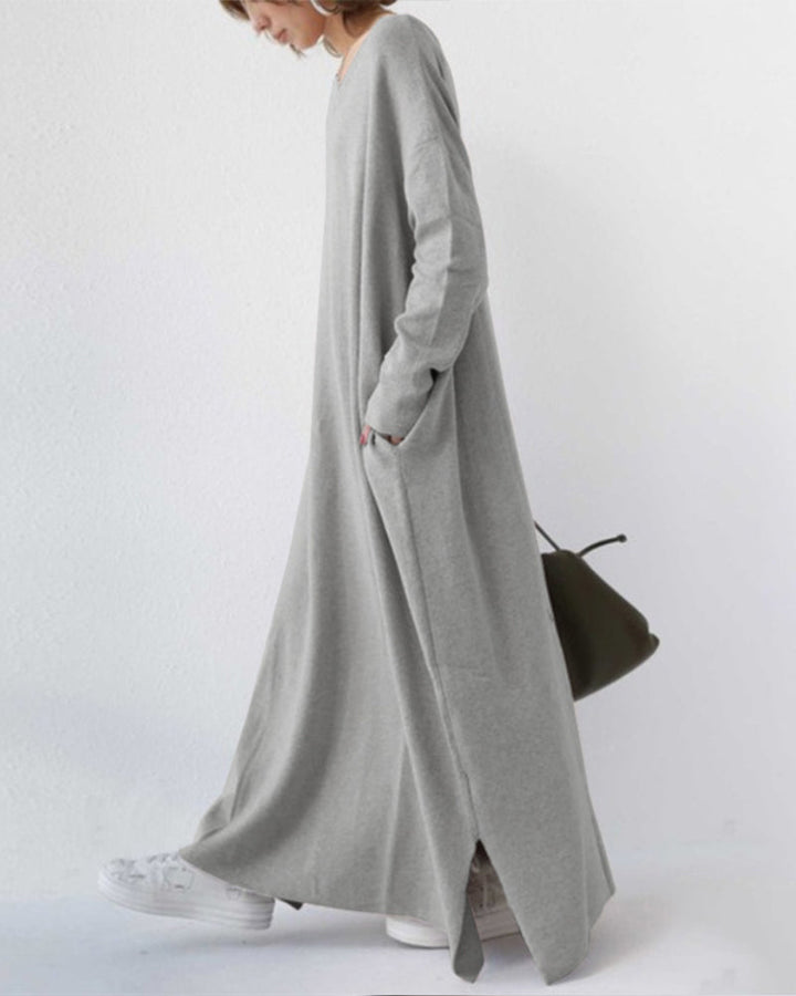 Novira – Scollatura a V Profonda in Tricot, Abito Maxi